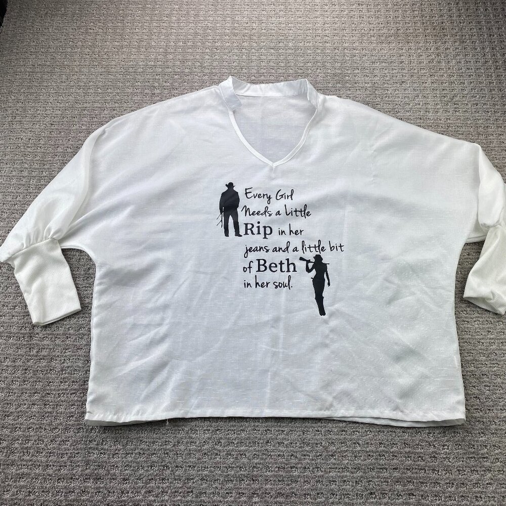 White Blouse Women Size L Girl Needs a Little Rip in Her Jeans Beth in Her Soul